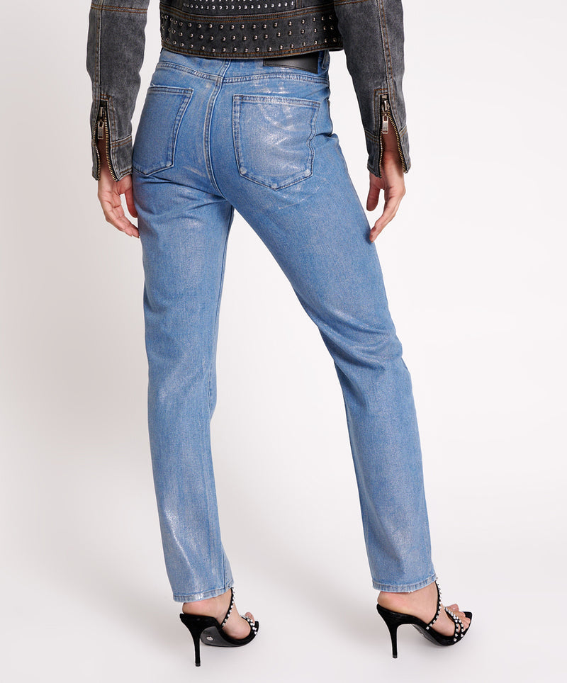 Straight-leg metallic jeans