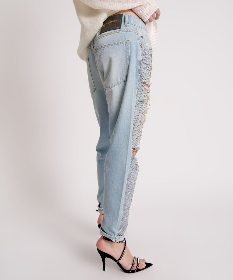 Boyfriend jeans with sequins and rips