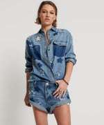Denim shirt with embroidered designs