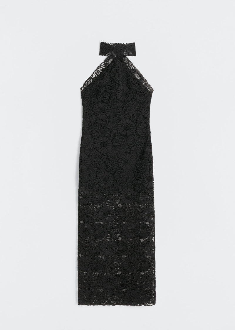 Maxi φόρεμα από δαντέλα με halter λαιμόκοψη