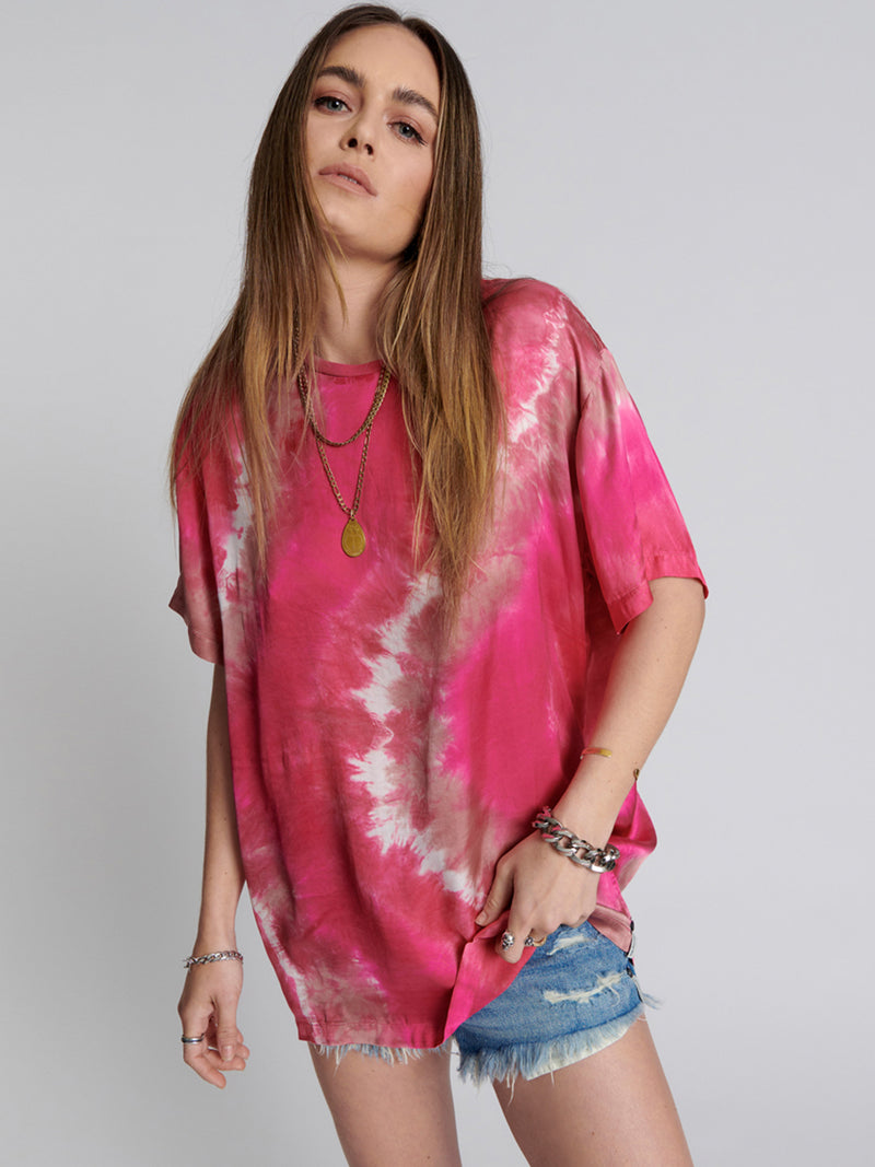 Satin T-shirt with tie dye effect