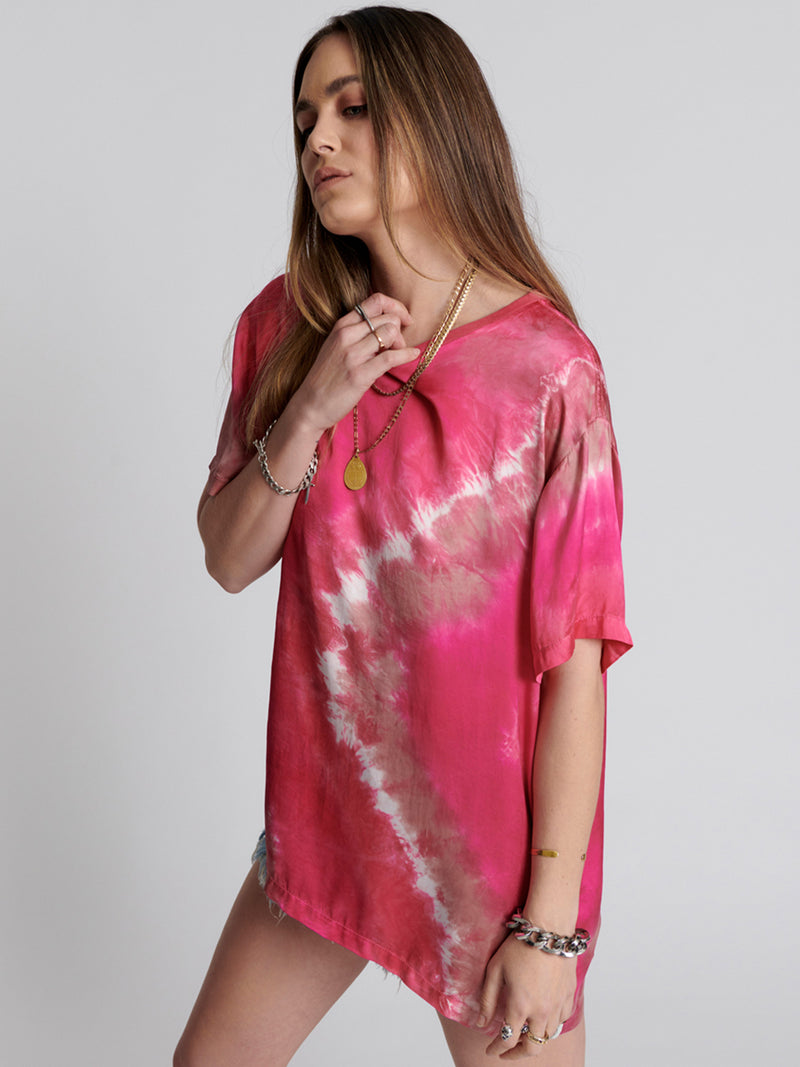 Satin T-shirt with tie dye effect