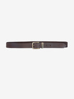 Leather belt with metallic buckle