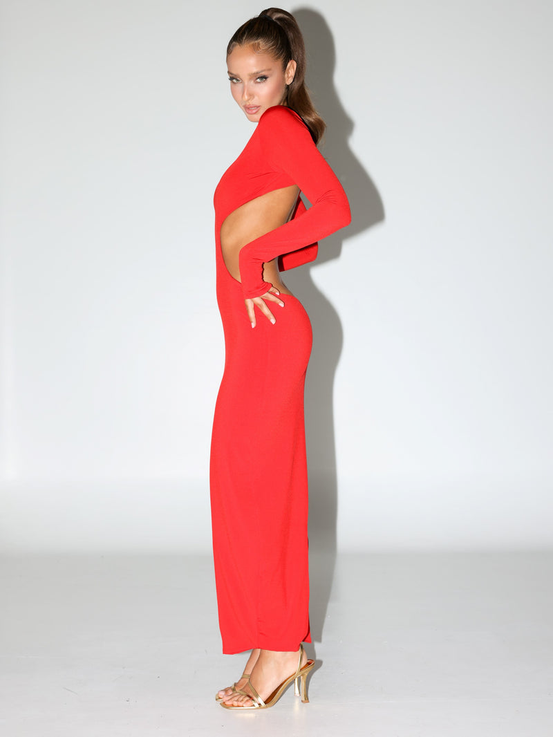 Long-sleeves maxi dress with slit