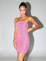 Mini strapless dress with sequins