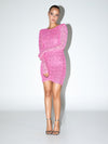 Mini long-sleeves dress with sequins and slit at back
