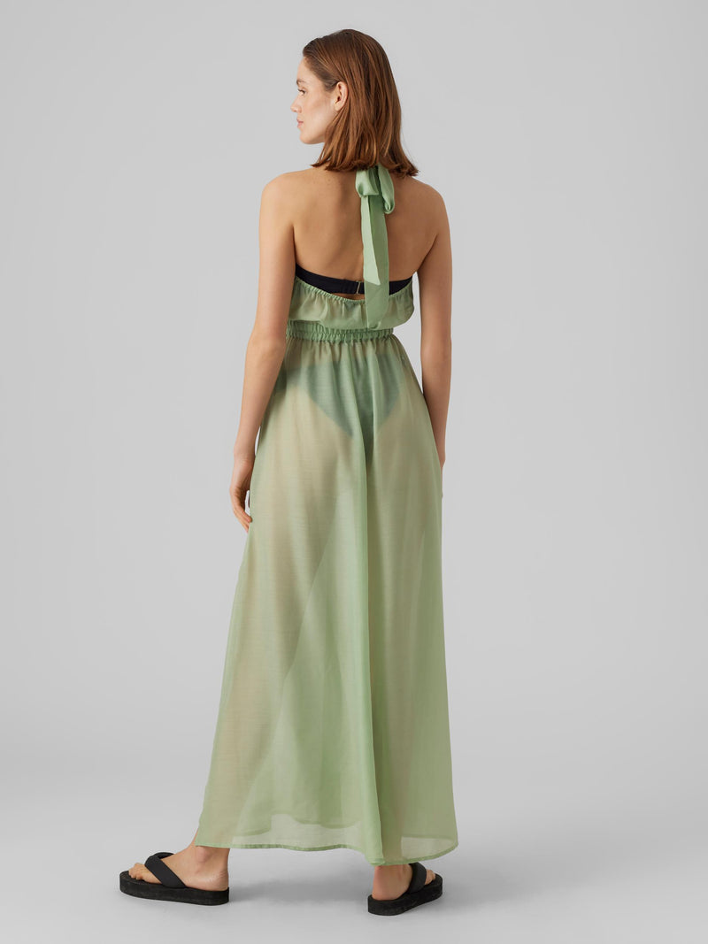 Maxi ημιδιάφανο φόρεμα με ανοιχτή πλάτη