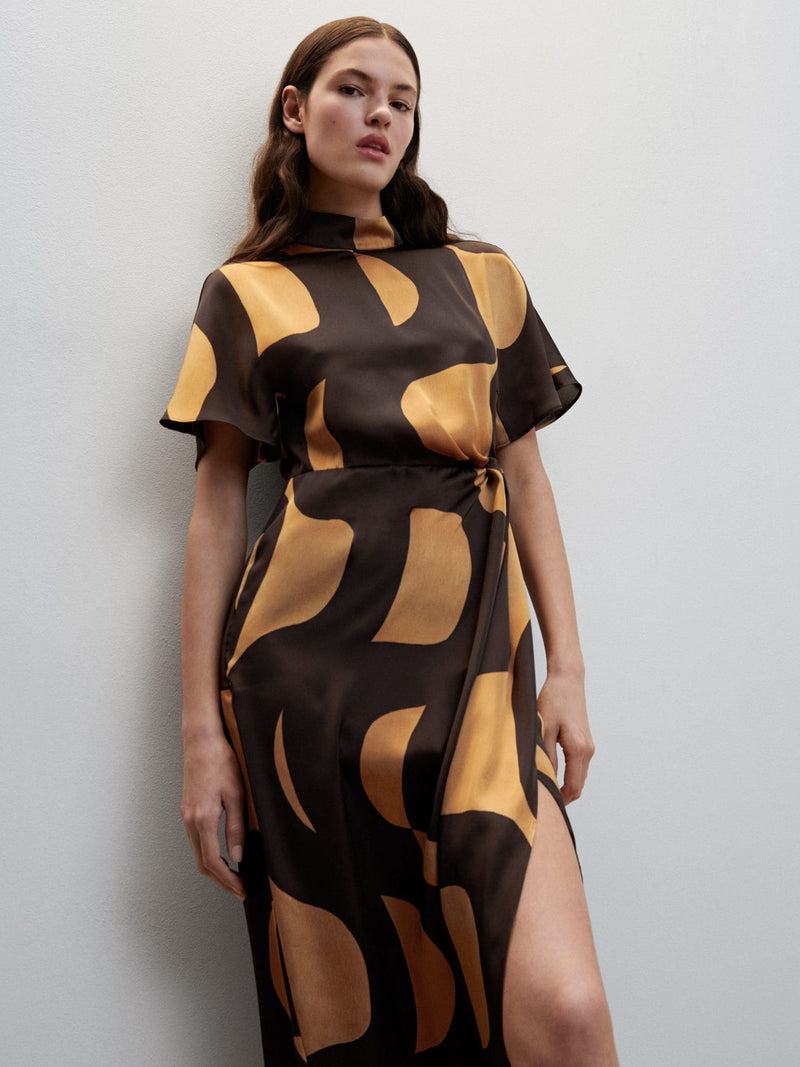 Midi σατέν φόρεμα με print